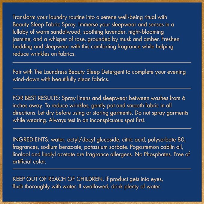 The Laundress Beauty Sleep Fabric Spray, Wrinkle Release Spray, Pillow Spray, Fabric Refresher, Upholstery and Linen Spray, Tranquil Comforting Inspired Scent, 8 Fl Oz