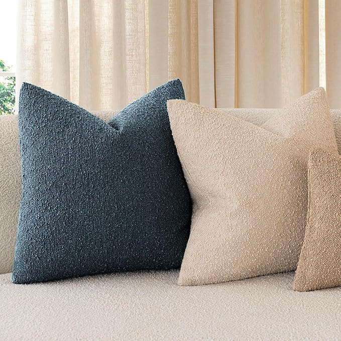 Foindtower Pack of 2, Decorative Textured Boucle Throw Pillow Covers Accent Solid Pillow Cases Cozy Soft Couch Cushion Case for Chair Sofa Bedroom Living Room Home Decor 22x22 Inch Dark Blue