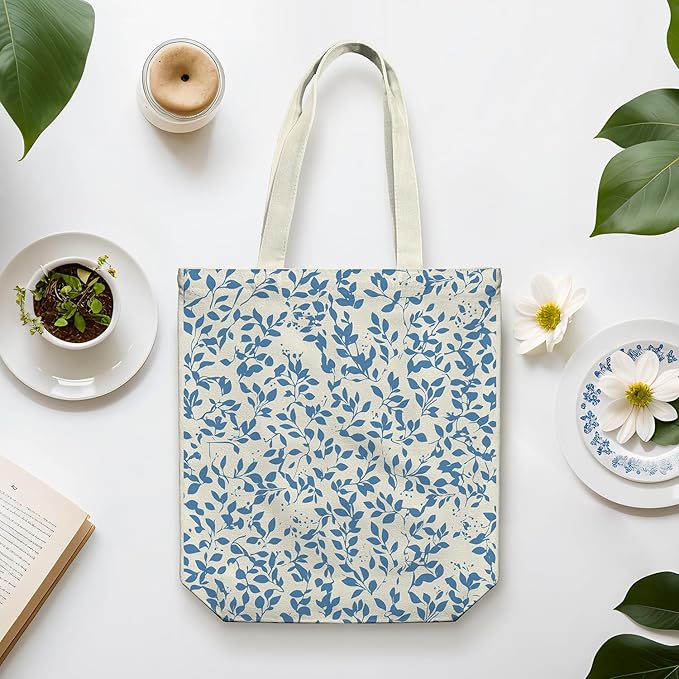 Canvas Tote Bag for Women, Aesthetic Tote Bag with Zipper Pocket for Grocery Travel Work Gift, Canvas Shopping Bag