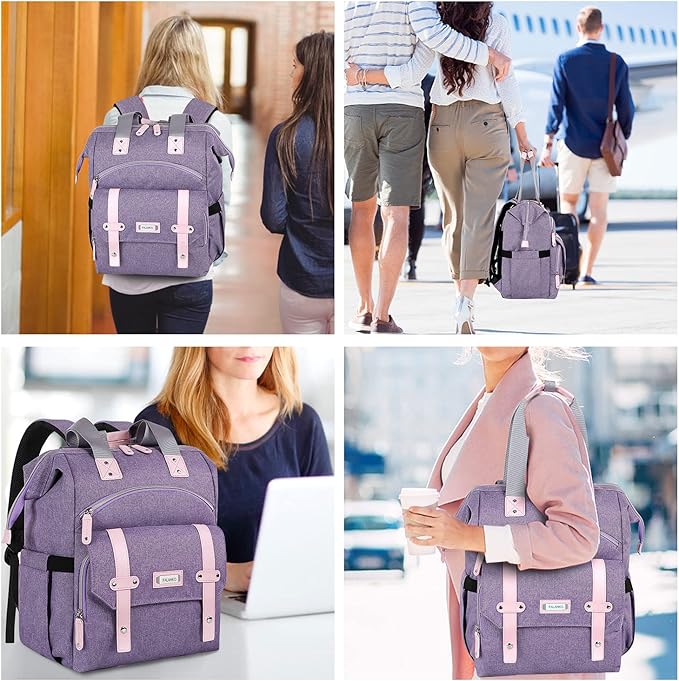 FALANKO Laptop Backpack for Women,Large Computer Backpack Fits 17 Inch Laptop with USB Charging Port RFID Water Resistant purse Casual Purple Bookbag for Teacher/work/College/nurse/Doctor/Woman