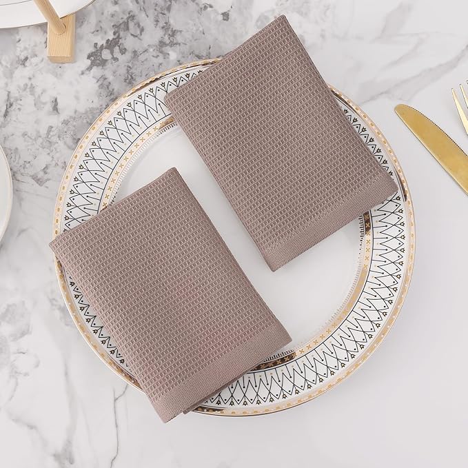 Homaxy 100% Cotton Waffle Weave Dish Cloths - 12 Pack Soft and Absorbent Dish Towels - 12 x 12 Inches Quick Dry Dish Rags - Brown