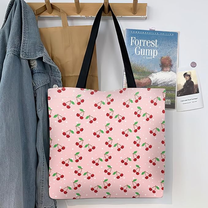 Canvas Tote Bag for Women,Cute Heavy-Duty Shoulder Bag with Zipper Pocket -Travel Tote for Grocery, Gym,Shopping