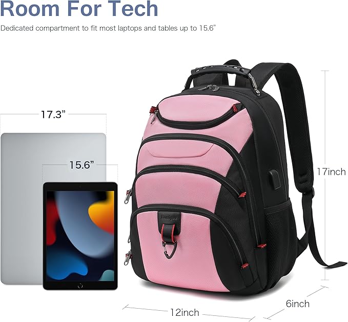 Boavan Laptop Backpack for men, 15.6 inch Laptop Bag with USB Port, Waterproof Travel Work Backpack Purse, Anti-Theft Teacher Nurse Doctor Casual Bookbags Office Business backpack,PinkBlack