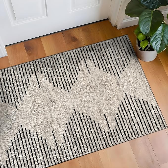 Rugshop Bohemian Stripe Stain Resistant High Traffic Living Room Kitchen Bedroom Dining Home Office Area Rug 2' 7" x 4' Cream