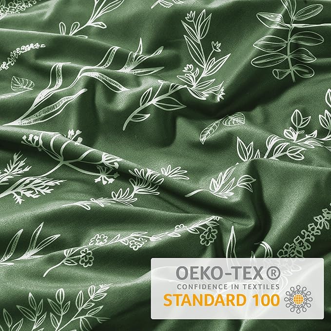 MUXHOMO Duvet Cover Full Size, Reversible Floral Dark Green Duvet Cover Set with Zipper Closure, 3 Pieces Botanical Patterns Soft Microfiber Bedding Set with 4 Ties (80"x90", 2 Pillow Cases)