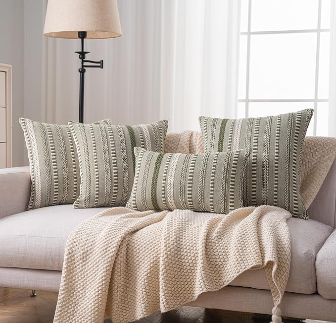 Boho Throw Pillow Covers 12x20 Inch Set of 2, Farmhouse Decorative Couch Pillow Cases, Green Accent Pillows of Bed, Sofa Bedroom Living Room Home Decor Cushion Cover