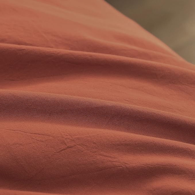 BESTOUCH Duvet Cover Set 100% Washed Cotton Linen Feel Super Soft Comfortable Chic Lightweight 3 PCs Home Bedding Set Solid Crimson Red Full/Double