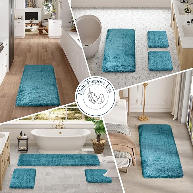 Walensee Large Bathroom Rug (24 x 40, Teal) Extra Soft and Absorbent Shaggy Bath Mat Machine Washable Microfiber Non Slip Luxury Floor Mat