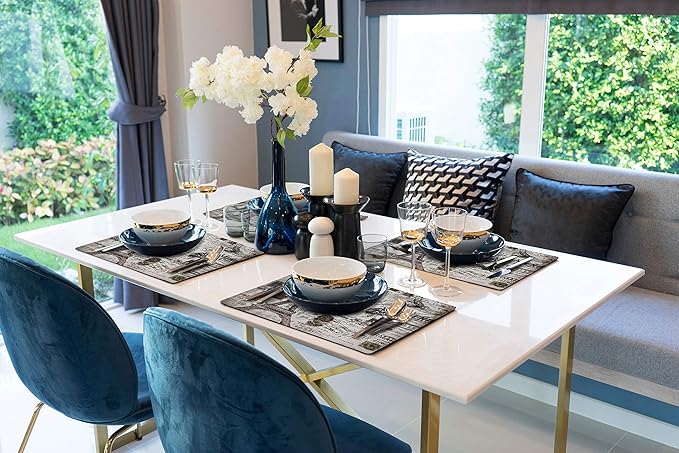 Vinyl Rectangular Placemats Set of 4 - Non Slip Place Mats Ideal for Indoor and Outdoor Dining Table - Washable and Heat Resistant Table Mat for Kitchen Tables (Paris)