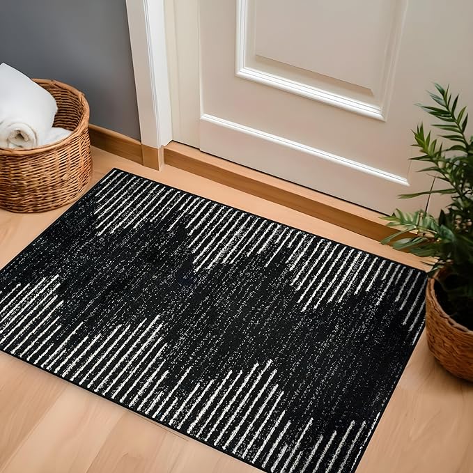 Rugshop Bohemian Stripe Stain Resistant High Traffic Living Room Kitchen Bedroom Dining Home Office Area Rug 2'7" x 4' Black