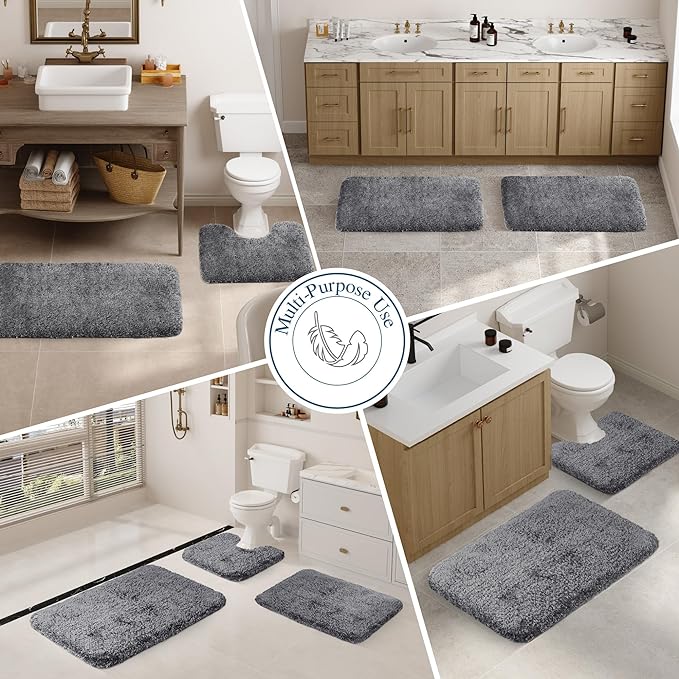 Walensee Dark Grey High Pile Bath Mat, 24" x 60", Extra Soft, Absorbent, Non-Slip, Machine Washable, Luxury Bathroom Rug for Bathroom