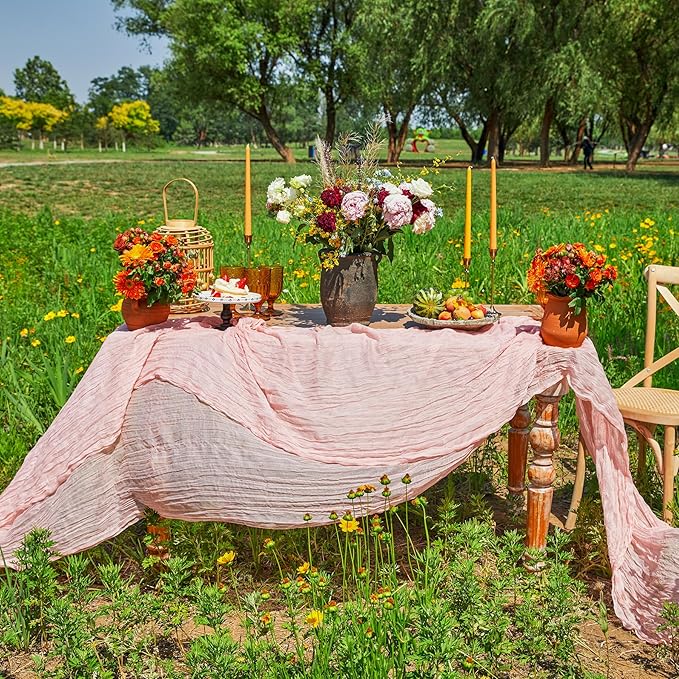3 Pieces Pink Table Runners 10FT for Bridal Shower Decorations Blush Pink Cheesecloth Table Runner Gauze Wedding Table Runner for Wedding Baby Shower Birthday Boho Table Decorations