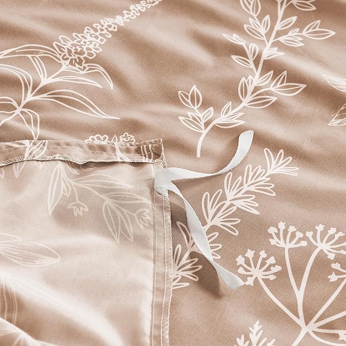 MUXHOMO Duvet Cover Full Size, Reversible Floral Rosy Gold Duvet Cover Set with Zipper Closure, 3 Pieces Botanical Patterns Soft Microfiber Bedding Set with 4 Ties (80"x90", 2 Pillow Cases)