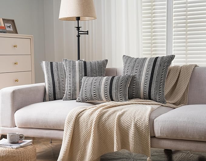 Boho Lumbar Pillow Covers 14x36 Long, Farmhouse Decorative Couch Pillow Cases, Black Accent Pillows of Bed, Sofa Bedroom Living Room Home Decor Cushion Cover, Pack of 1