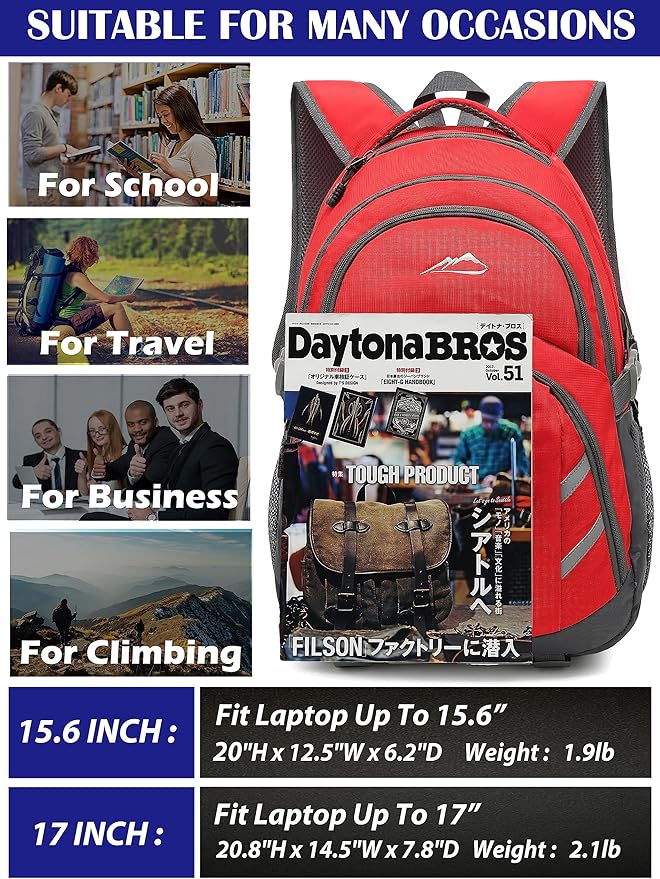 ProEtrade Backpack Bookbag for College Laptop Travel, Fit Laptop Up to 15.6 inch with USB Charging Port Multi Compartment Anti theft, Gift for Women Men (Red)