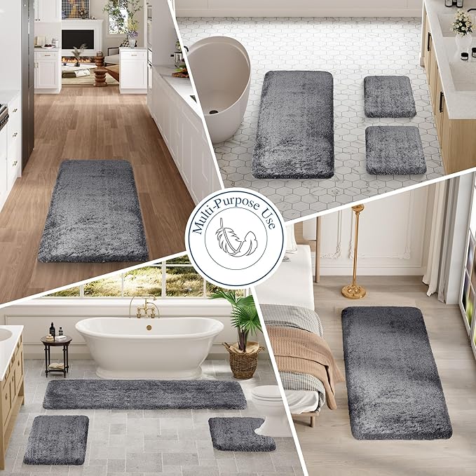 Walensee Large Bathroom Rug (24 x 36, Dark Grey) Extra Soft and Absorbent Shaggy Bath Mat Machine Washable Microfiber Non Slip Luxury Floor Mat