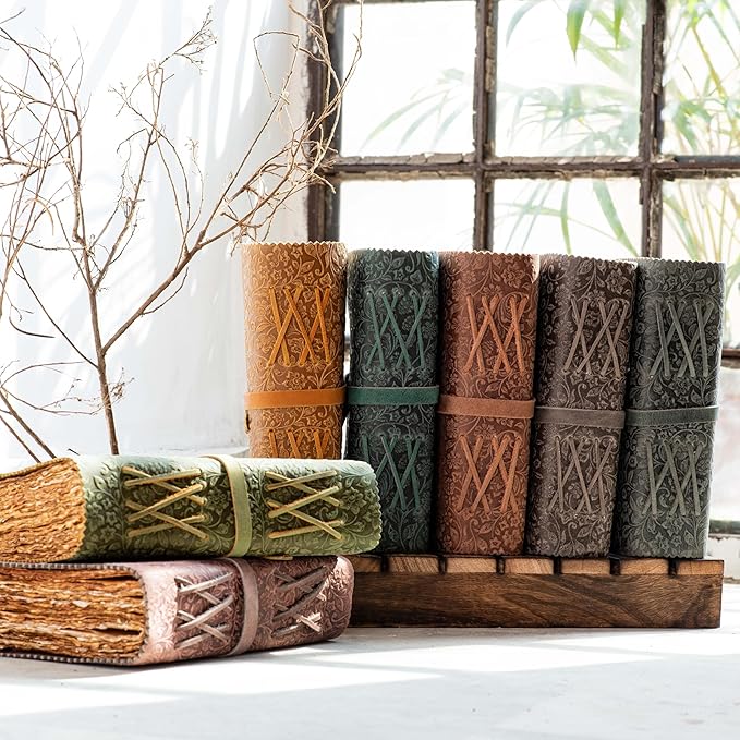 LEATHER VILLAGE Leather Bound Floral Embossed Journal for Women Men - 200 Pages, 13X8 Inches, Aqua - Book of Shadows, Vintage Blank Paper Travel Diary, Notebook for Writing, Drawing, Sketchbook