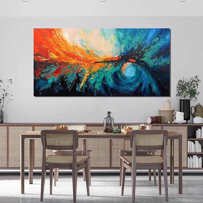 Canvas Wall Art Decor Modern Wall Art Pictures For Living Room Blue Green Wall Art Decor Canvas Abstract Art Work Colorful Abstract Wall Art Paintings Prints For Home Office Room Wall Decor 24" x 48"