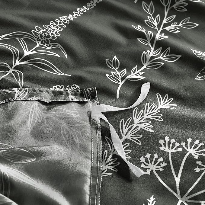 MUXHOMO Duvet Cover Full Size, Reversible Floral Dark Grey Duvet Cover Set with Zipper Closure, 3 Pieces Botanical Patterns Soft Microfiber Bedding Set with 4 Ties (80"x90", 2 Pillow Cases)