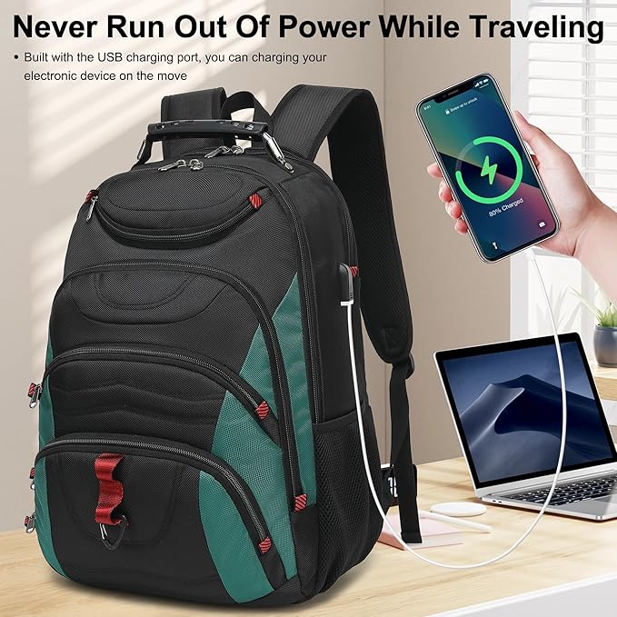 Boavan Laptop Backpack for men, 17.3 inch Laptop Bag with USB Port, Waterproof Travel Work Backpack Purse, Anti-Theft Teacher Nurse Doctor Casual Bookbags Office Business backpack,Black&Deep Juniper