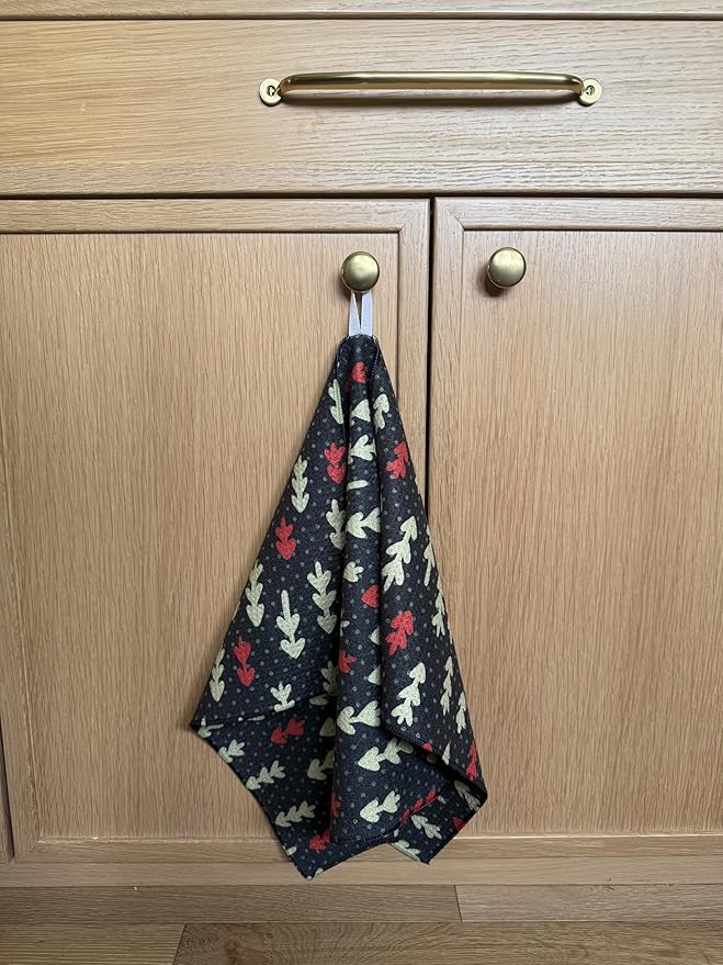 || 3 Pack|| Double Sided Dish Towels || Waffle Weave Microfiber || Tea Towels || Highly Absorbent || Hanging Loop || Dish Cloths || Modern || Designer Prints (Christmas Black)