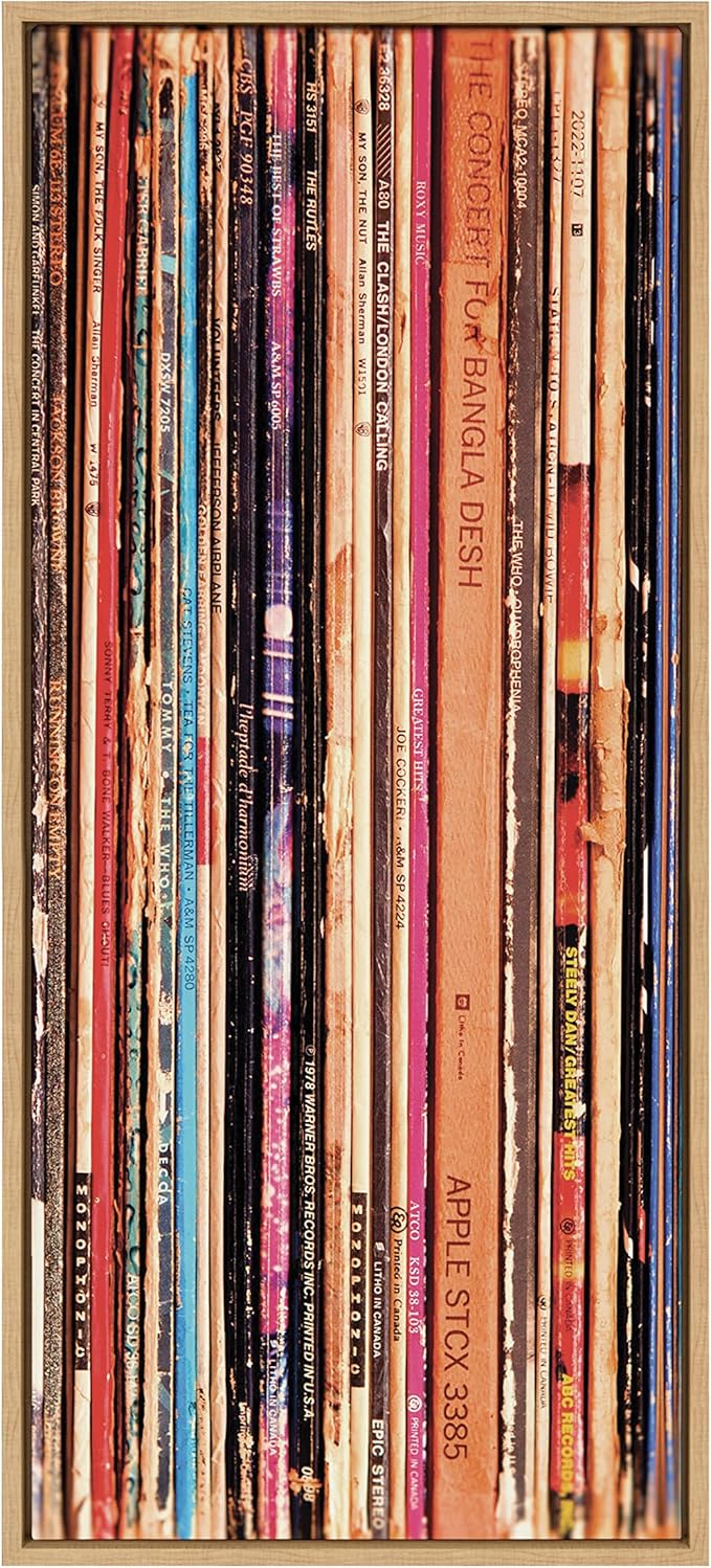 Kate and Laurel Sylvie 33RPM Framed Canvas Wall Art by Robert Cadloff of Bomobob; 18 x 40; Natural; Vinyl Record Art for Wall