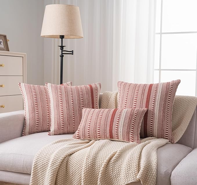 Boho Throw Pillow Covers 20x20 Inch Set of 2, Farmhouse Decorative Couch Pillow Cases, Rust Accent Pillows of Bed, Sofa Bedroom Living Room Home Decor Cushion Cover