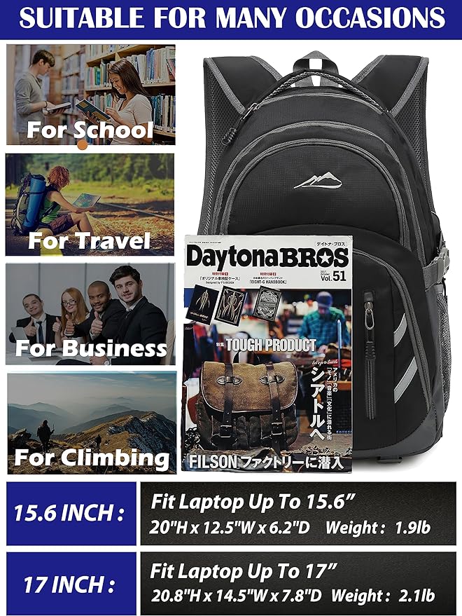 ProEtrade Backpack Bookbag for College Laptop Travel, Fit Laptop Up to 15.6 inch with USB Charging Port Multi Compartment Anti theft, Gift for Women Men (Black)