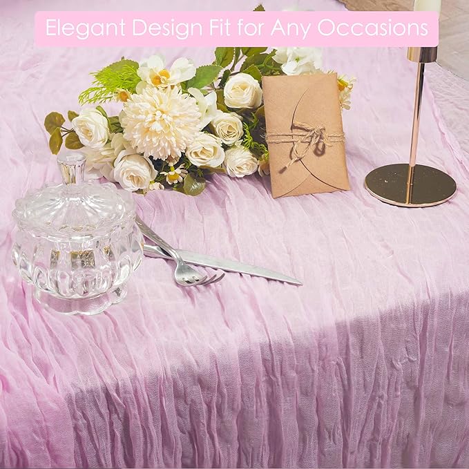 1 Pack Pink Cheesecloth Table Runner, 35x120 Inch Boho Gauze Table Runners, Cheese Cloth Long Table Runner Elegant Table Runners for Party Wedding Bridal Shower Table Decor