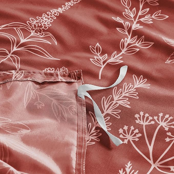 MUXHOMO Duvet Cover Full Size, Reversible Floral Terracotta Duvet Cover Set with Zipper Closure, 3 Pieces Botanical Patterns Soft Microfiber Bedding Set with 4 Ties (80"x90", 2 Pillow Cases)