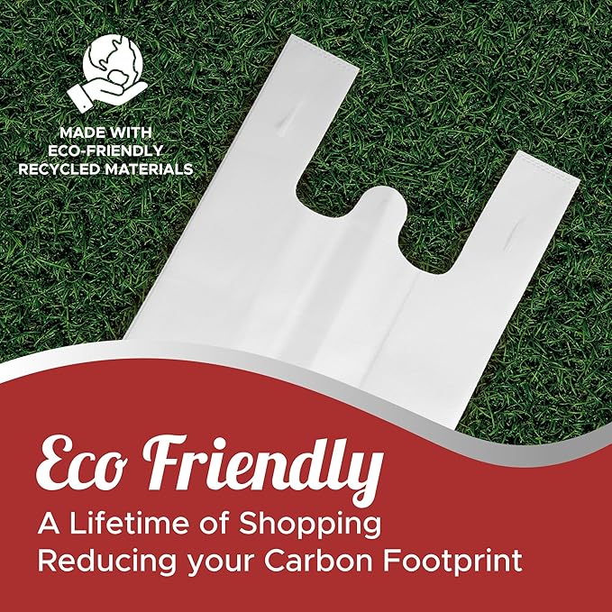 Simply Cool 50 Pack Reusable Eco-Friendly Grocery T-Shirt Shopping Bags 21.5"x12.2"x7.2" Durable, Recyclable Washable Foldable Portable Shopping Tote Bags Bulk