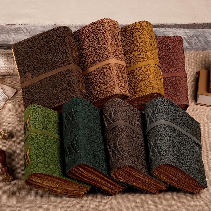 LEATHER VILLAGE Leather Bound Floral Embossed Journal for Women Men - 200 Pages, 13X8 Inches, Cappuccino Brown - Book of Shadows, Vintage Blank Paper Travel Diary, Notebook for Writing, Sketchbook