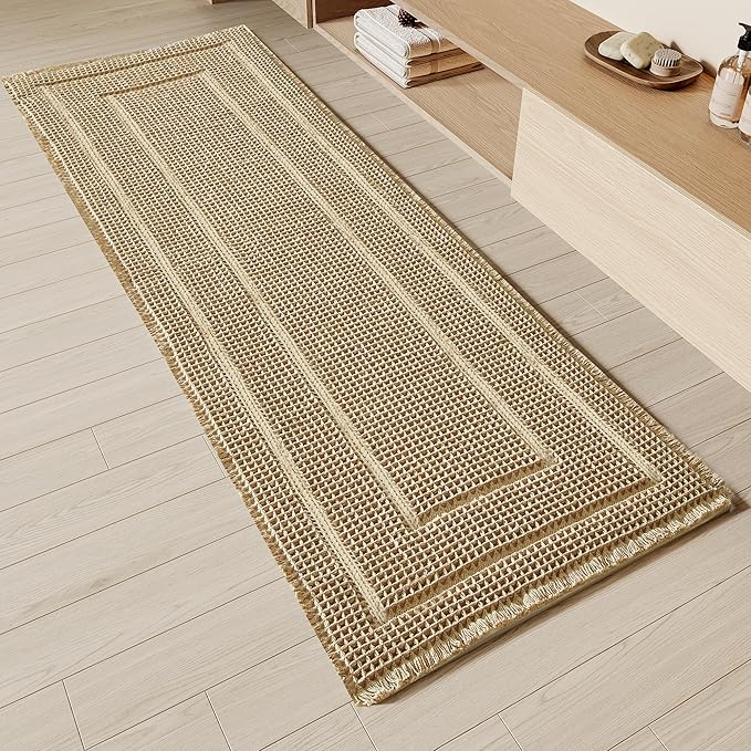 Bathroom Runner Rug Super Absorbent Non Slip Long Bath Mat Machine Washable Boho Bathroom Rugs Quick Dry Rug Runners for Hallway Bedroom Laundry Room,Brown, 2'x 6'(24" x 72")