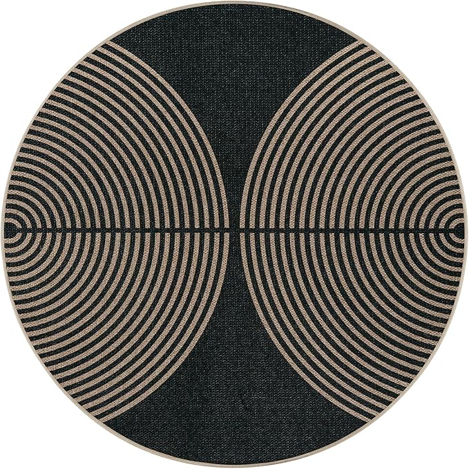 Lahome Modern Rainbow Round Rug, 6ft Easy Jute Circle Patio Rug Washable Indoor Outdoor Carpet for Living Room, Farmhouse Natural Contemporary Round Mat for Entryway Backyard Porch