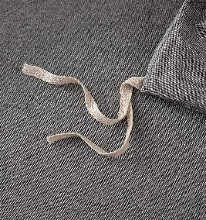 JIYUAN 100% Washed Cotton Duvet Cover Set 3 Pieces Queen, 1 Duvet Cover 90x90 Inches (Comforter Not Included) and 2 Pillowcases,Linen Feel Bedding Set Comfy and Breathable, Heathered Dark Grey