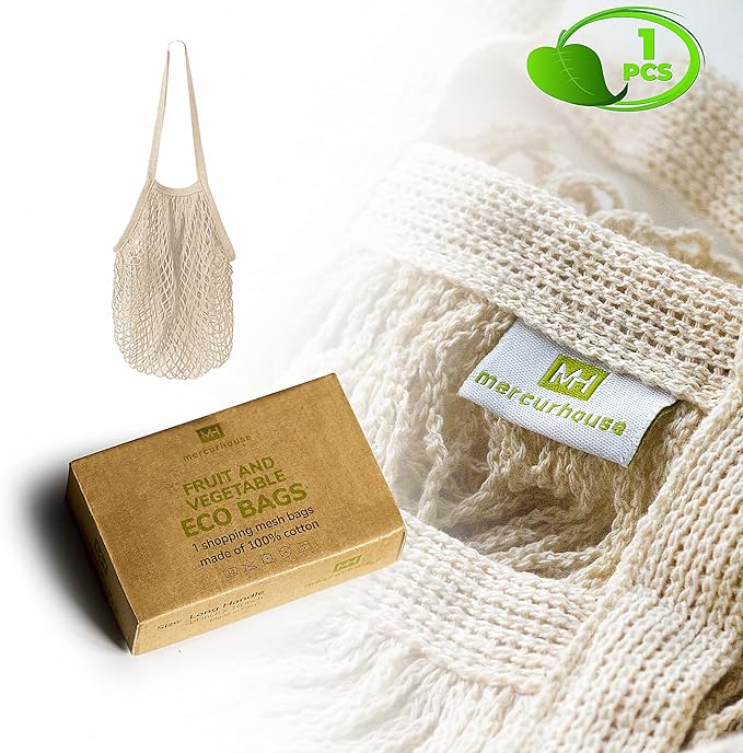 1 pack Cotton String Shopping Bags Reusable Washable Grocery Mesh Bags Organizer for Grocery Shopping Produce Net Bags with Longhandle for Fruit Vegetable Storage