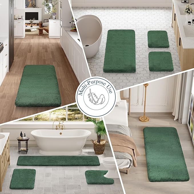 Walensee Bath Rug - Non Slip, Soft Microfiber Shaggy Bath Mat (20 x 32, Hunter Green) Water Absorbent, Machine Washable, Thick Plush Shower Mat
