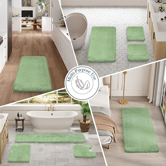Walensee Non Slip Bath Mat (16 x 24, Sage Green) Soft Microfiber Shaggy Bath Mat Water Absorbent Machine Washable Thick Plush Shower Rug