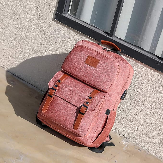 HFSX Laptop Backpack Women Men College Backpacks Bookbag Vintage Backpack Book Bag Fashion Back Pack Anti Theft Travel Backpacks with Charging Port fit 15.6 Inch Laptop Pink