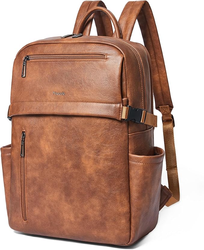 Leather Laptop Backpack for Women, 15.6 Inch Laptop Travel Backpack Purse Large Capacity Computer Bag, Casual Daypack Nurse Bag College Bookbag for School, Brown