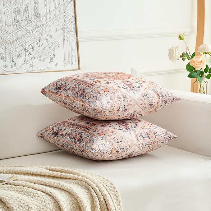 Boho Throw Pillow Covers 16x16 inch Set of 2,Boho Vintage Carpet Pattern Antique Ethnic Decor Double Sided Pattern Cushion Cover Soft Pillow Case Living Sofa Room Bed Square Pillow Cover
