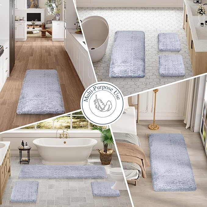 Walensee Large Bathroom Rug (24 x 40, Growing Blue) Extra Soft and Absorbent Shaggy Bath Mat Machine Washable Microfiber Non Slip Luxury Floor Mat