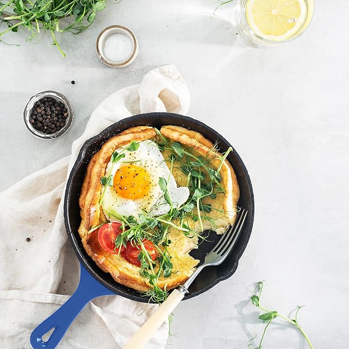 Utopia Kitchen Skillet 6.5 Inch, Cast Iron Chefs Pan, Pre Seasoned Skillet, Safe Grill Cookware for Indoor & Outdoor Use, Blue