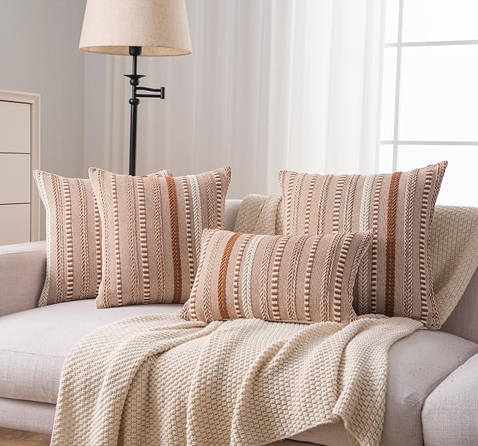 Boho Fall Throw Pillow Covers 18x18 Inch Set of 2, Farmhouse Decorative Couch Pillow Cases, Brown Accent Pillows of Bed, Sofa Bedroom Living Room Home Decor Cushion Cover