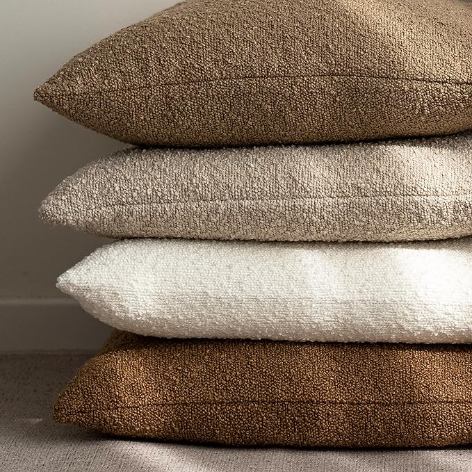 Foindtower Pack of 2 Textured Boucle Throw Pillow Covers Accent Solid Lumbar Pillow Cases Cozy Soft Decorative Couch Cushion Case for Chair Sofa Bedroom Living Room Home Decor, 12 x 20 Inch,White