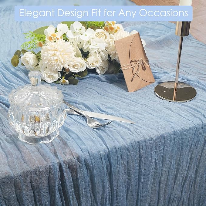 1 Pack Blue Cheesecloth Table Runner, 35x120 Inch Boho Gauze Table Runners, Cheese Cloth Long Table Runner Elegant Table Runners for Party Wedding Bridal Shower Table Decor