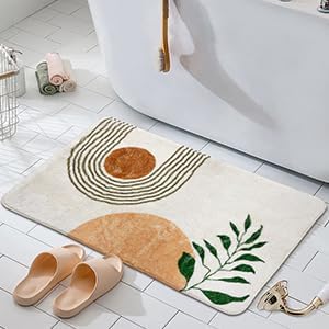 17"X35" Boho Bath Rugs for Bathroom Decor Non-Slip Bath Mat Absorbent Plush Microfiber Soft Carpet Machine Washable Bath Mat for Living Room,Showers,Laundry Room,White