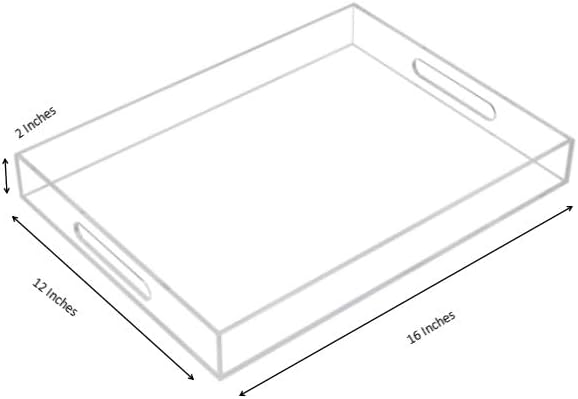 Clear Sturdy Acrylic Serving Tray with Handles-12x16Inch-Serving Coffee,Appetizer,Breakfast,Butler-Kitchen Countertop -Makeup Drawer Organizer-Vanity Table -Ottoman