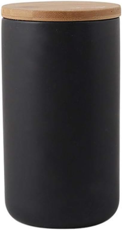 YYW Ceramics Food Storage Jar Canister with Seal Bamboo Lid, Simple Style Kitchen Canister for Food Storage, Store Coffee, Sugar, Tea, Spices and More (Black (33.81oz/1000ml))