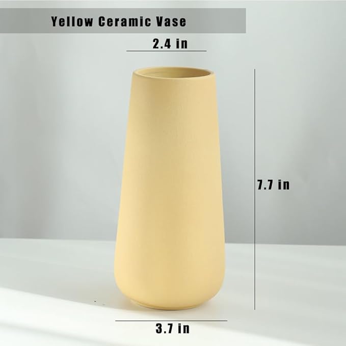 Yellow Ceramic Vase, 7.7" H, Minimalist Modern Home Decoration, Matte Design for Fireplace Bedroom Kitchen Living Room Centerpieces Office Desk, Fit for Holding Dried Flowers, Fresh Flowers